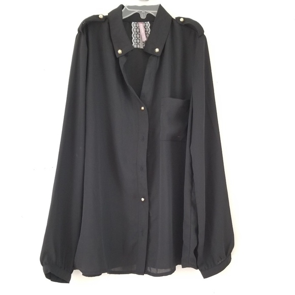 Mauve black sheer longsleeve button down blouse - Picture 5 of 8